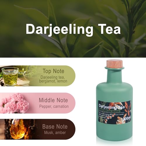 Aeeteek Reed Diffuser Set, 6.8fl oz/200ml Darjeeling Tea & Bergamot Aroma Scented Oil Diffuser with 8Pcs Sticks, Large Capacity Home Fragrance for Large Room Shelf Bathroom Decor