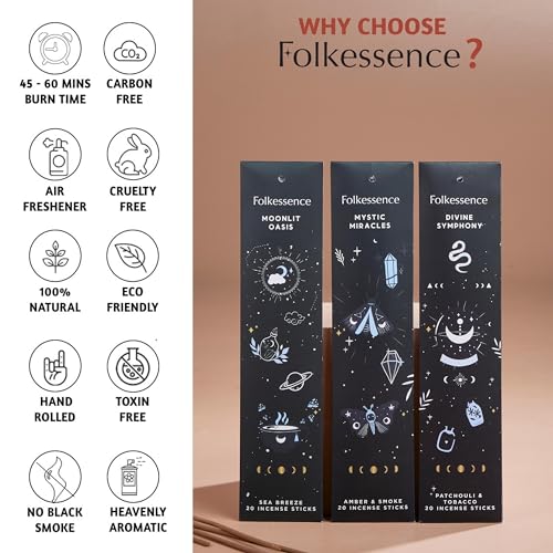 Folkulture Incense Sticks - Set of 6 Insenses (120 Insence Sticks) - Palo Santo & Sandalwood, White Sage, Lavender, Patchouli, Rosemary, Blue Lotus Inscents or Inciensos, Sleep Incents
