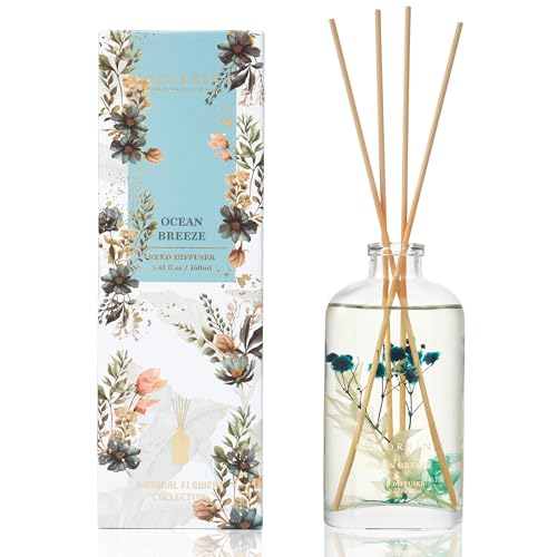 COCORRÍNA Reed Diffuser - Ocean Breeze 5.41 oz Flower Reed Diffuser Set with Sticks, Bedroom Bathroom Shelf Decor (Scented Blooms Collection)