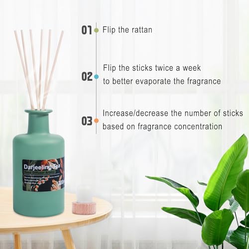 Aeeteek Reed Diffuser Set, 6.8fl oz/200ml Darjeeling Tea & Bergamot Aroma Scented Oil Diffuser with 8Pcs Sticks, Large Capacity Home Fragrance for Large Room Shelf Bathroom Decor