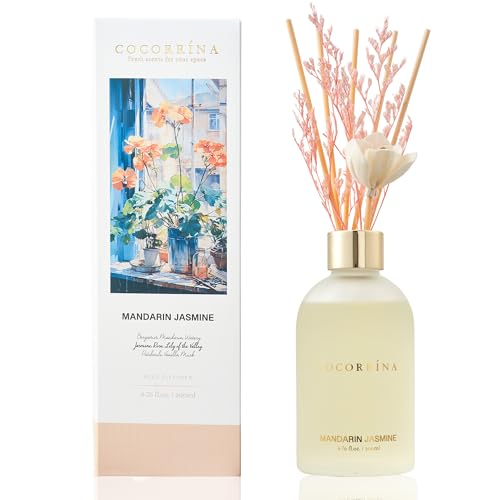 COCORRÍNA Reed Diffuser - Mandarin Jasmine 6.76 oz Flower Reed Diffuser Set with 8 Sticks - Home Fragrance Bedroom Bathroom Shelf Decor