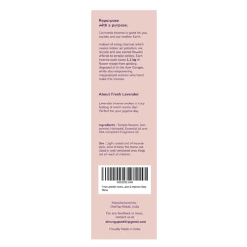 Fresh Lavender Incense for Calming - 80 Charcoal Free Incense Sticks, Made from Upcycled Flowers | Organic Incense Sticks Non Toxic | Use for Relaxation & Improves Sleep