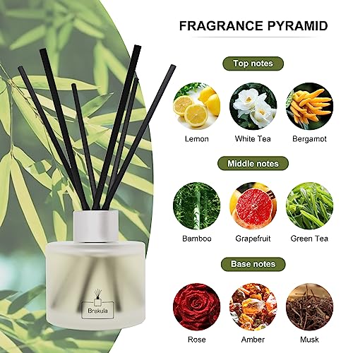 Brakula Reed Diffuser Set, 100ml Bamboo & White Tea Scented Essential Oil Diffuser, Home Fragrance for Living Room, Bathroom, Office