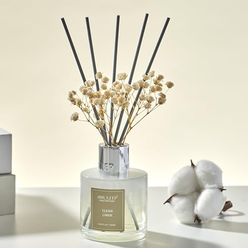 Airkeep Reed Diffuser Set,3.38 fl oz (100 ml) - Clean Linen Oil Diffusers with 8 Reed Sticks,Home Fragrance Reed Diffuser for Bathroom Shelf Decor