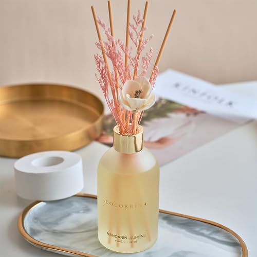 COCORRÍNA Reed Diffuser - Mandarin Jasmine 6.76 oz Flower Reed Diffuser Set with 8 Sticks - Home Fragrance Bedroom Bathroom Shelf Decor