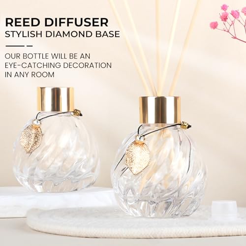 TRIFOLIC 4Pcs Reed Diffuser Set with Metal Golden Decoration, Empty Reed Diffuser Bottles with 20Pcs Reed Diffuser Sticks, Unique Design Bottles for Home and Office(4 Pcs Different Bottles)