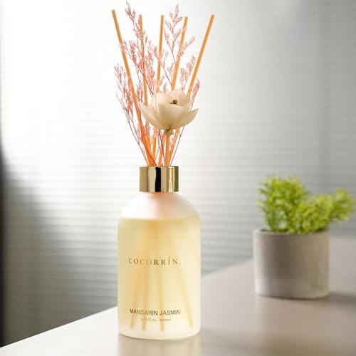 COCORRÍNA Reed Diffuser - Mandarin Jasmine 6.76 oz Flower Reed Diffuser Set with 8 Sticks - Home Fragrance Bedroom Bathroom Shelf Decor