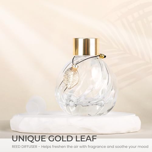 TRIFOLIC 4Pcs Reed Diffuser Set with Metal Golden Decoration, Empty Reed Diffuser Bottles with 20Pcs Reed Diffuser Sticks, Unique Design Bottles for Home and Office(4 Pcs Different Bottles)