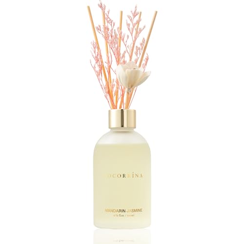 COCORRÍNA Reed Diffuser - Mandarin Jasmine 6.76 oz Flower Reed Diffuser Set with 8 Sticks - Home Fragrance Bedroom Bathroom Shelf Decor