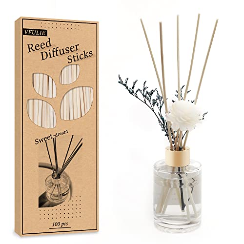 VFULIE 100PCS Reed Diffuser Sticks, 10 Inch Natural Rattan Wood Sticks Essential Oil Aroma Diffuser Sticks Refill Replacement for Aroma Fragrance (Primary Color)