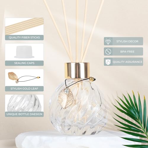 TRIFOLIC 4Pcs Reed Diffuser Set with Metal Golden Decoration, Empty Reed Diffuser Bottles with 20Pcs Reed Diffuser Sticks, Unique Design Bottles for Home and Office(4 Pcs Different Bottles)
