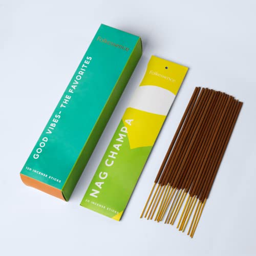 Folkulture Incense Sticks - Set of 6 Incenses (120 Sticks) for Purification - Lavender, Frankincense, Rose and Geranium, Jasmine, Sandalwood, Nag Champa - Famhouse Gift Box for Good Vibes