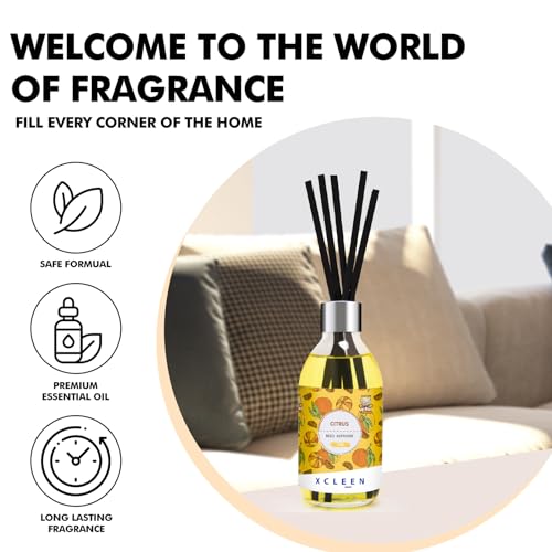 Xcleen Reed Diffusers, 6.7 Oz Citrus Scent Diffuser with Long-lasting Fragrance, Reed Diffusers for Home, Bathroom Bedroom Air freshener
