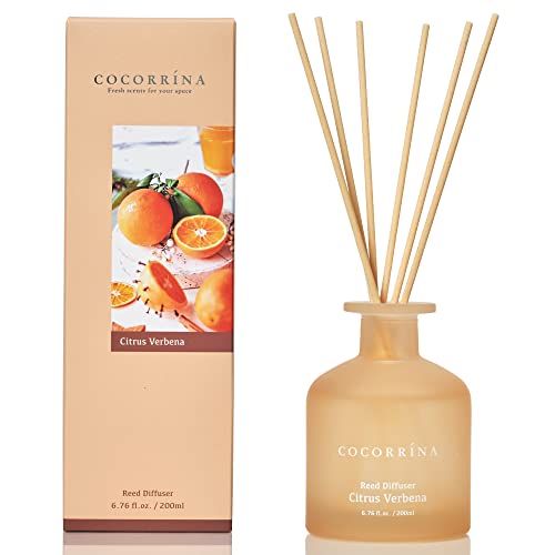 Cocorrína Reed Diffuser - Citrus Verbena 6.76oz Diffuser with Sticks Home Fragrance Essential Oil Reed Diffuser for Home Bedroom Bathroom Shelf Decor Office Decor (Summer Collection)
