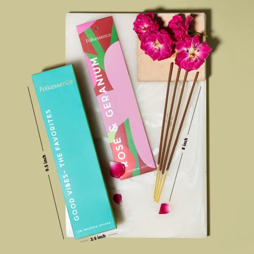 Folkulture Incense Sticks - Set of 6 Incenses (120 Sticks) for Purification - Lavender, Frankincense, Rose and Geranium, Jasmine, Sandalwood, Nag Champa - Famhouse Gift Box for Good Vibes