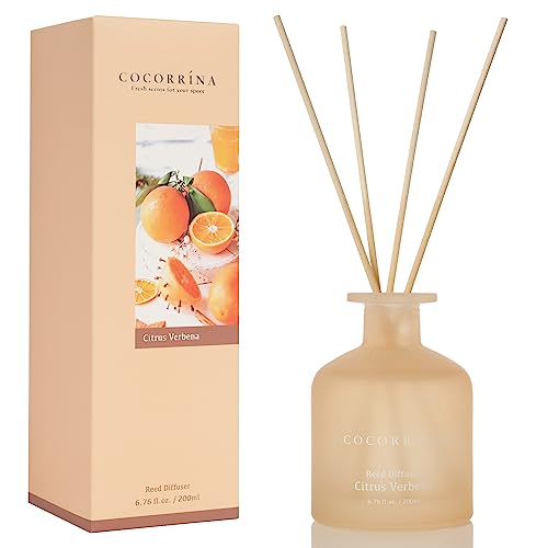 Cocorrína Reed Diffuser - Citrus Verbena 6.76oz Diffuser with Sticks Home Fragrance Essential Oil Reed Diffuser for Home Bedroom Bathroom Shelf Decor Office Decor (Summer Collection)