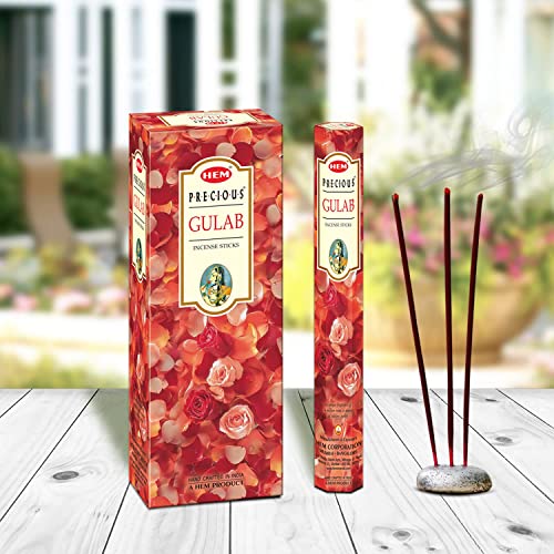 HEM Precious Rose Incense Sticks Pack Of 120 Count | Natural, Pure House & Flower Powder | Fresh & Long Lasting Fragrance | Aromatherapy Incense For Air Purifier, Stress Relief & Cleansing | Gift Set