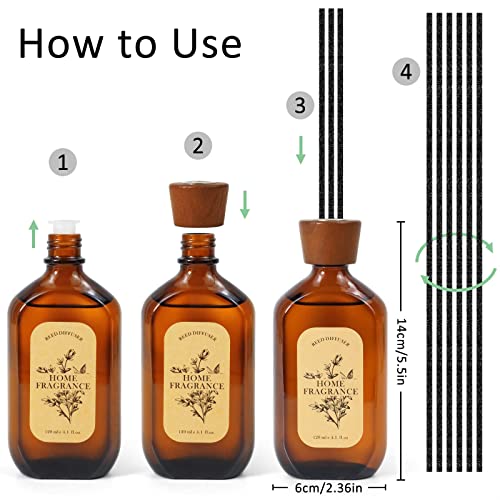 Reed Diffuser, Eucalyptus & Sage Reed Diffuser Scented includes 6 Rattan Scented Sticks Diffuser Reeds, Elegant Amber Glass Jar Reed Diffuser for Home Fragrance, 4.1 oz, Morther's Day Gift