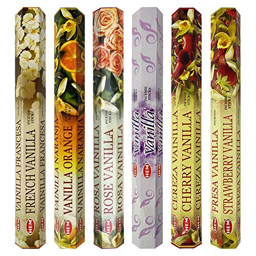 Hem Incense Sticks Variety Pack #18 and Incense Stick Holder Bundle with 6 Vanilla Fragrances
