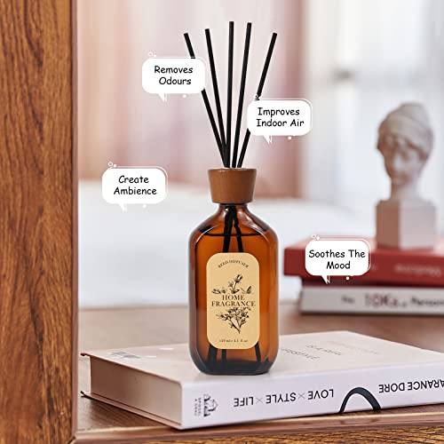 Reed Diffuser, Eucalyptus & Sage Reed Diffuser Scented includes 6 Rattan Scented Sticks Diffuser Reeds, Elegant Amber Glass Jar Reed Diffuser for Home Fragrance, 4.1 oz, Morther's Day Gift