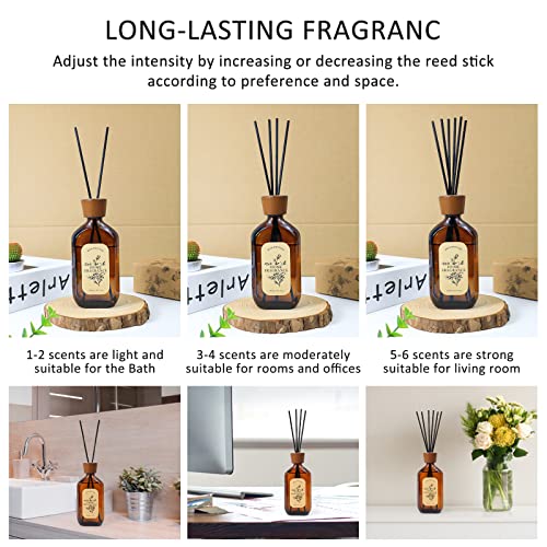 Reed Diffuser, Eucalyptus & Sage Reed Diffuser Scented includes 6 Rattan Scented Sticks Diffuser Reeds, Elegant Amber Glass Jar Reed Diffuser for Home Fragrance, 4.1 oz, Morther's Day Gift