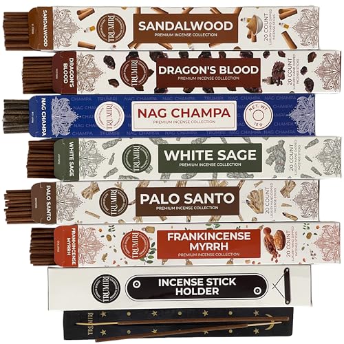 Classic Incense Sticks - Total 120 Insence-Sticks (20 Insense x 6 Inscents) - Inciensos Aromaticos Para La Casa Incents with Nag Champa Sage Palo Santo Frankincense Sandalwood etc. + Incense Holder