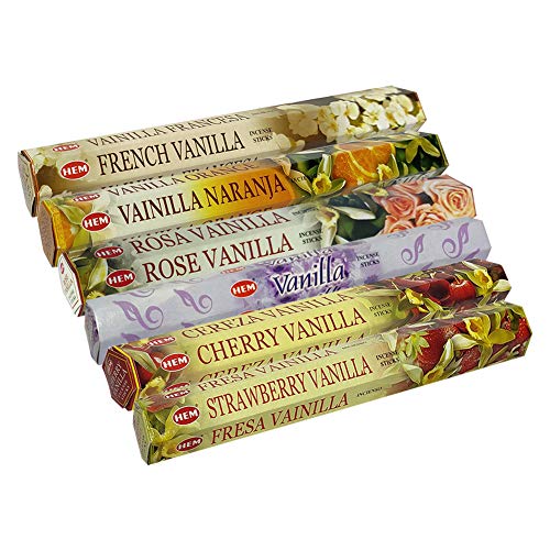 Hem Incense Sticks Variety Pack #18 and Incense Stick Holder Bundle with 6 Vanilla Fragrances
