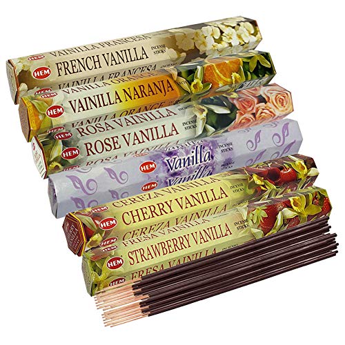 Hem Incense Sticks Variety Pack #18 and Incense Stick Holder Bundle with 6 Vanilla Fragrances
