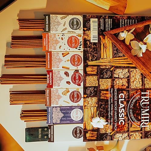 Classic Incense Sticks - Total 120 Insence-Sticks (20 Insense x 6 Inscents) - Inciensos Aromaticos Para La Casa Incents with Nag Champa Sage Palo Santo Frankincense Sandalwood etc. + Incense Holder