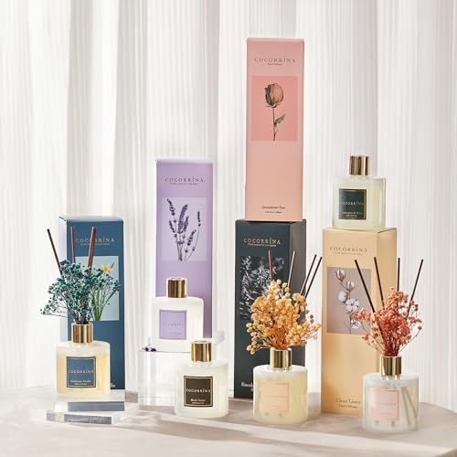 Cocorrína Reed Diffuser Set, 6.7 oz Clean Linen Scented Diffuser with Sticks Home Fragrance Reed Diffuser for Bathroom Shelf Decor