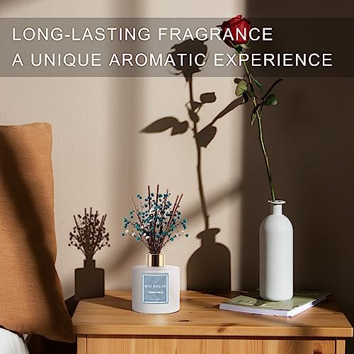Molensun Reed Diffuser Set 6.7oz, Cashmere Vanilla Essential Oil Scented Diffuser with Sticks Preserved Real Flower Reed Diffuser Home Decor for Bathroom Guestroom & Gifts Stress Relieve