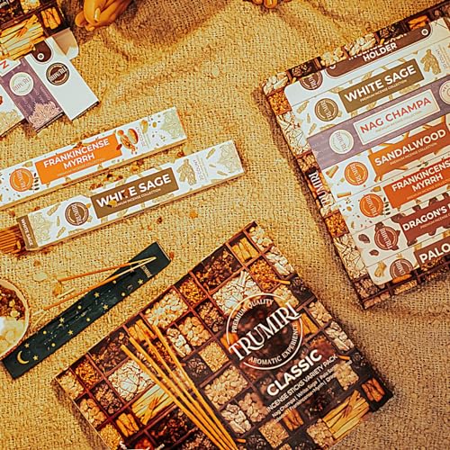 Classic Incense Sticks - Total 120 Insence-Sticks (20 Insense x 6 Inscents) - Inciensos Aromaticos Para La Casa Incents with Nag Champa Sage Palo Santo Frankincense Sandalwood etc. + Incense Holder