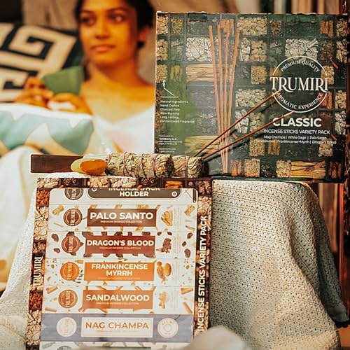 Classic Incense Sticks - Total 120 Insence-Sticks (20 Insense x 6 Inscents) - Inciensos Aromaticos Para La Casa Incents with Nag Champa Sage Palo Santo Frankincense Sandalwood etc. + Incense Holder