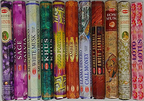 Hem Incense -12 box best variety pack 20 sticks each - 240 sticks - 240g - 45+min burn…