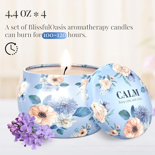 BlissfulOasis Scented Candles Set, 17.6 oz 4 Pack Home Scented Candles, 100-120 Hours Candle Present for Men and Women, Scented Candles for Birthday, Mother’s Day Presents