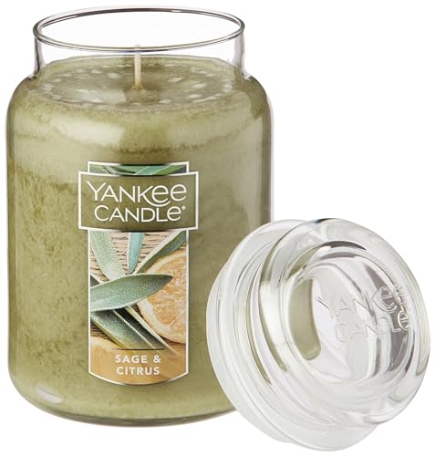 Yankee Candle Sage & Citrus Scented, 22oz Single Wick Candle, Over 110 Hours of Burn Time, Ideal for Home Decor and Gifts, Classic Large Jar, Ivory