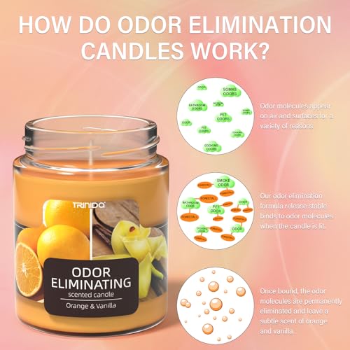 TRINIDa Orange & Vanilla Odor Eliminating Candles for Home Scented, Eliminates 99% of Pet, Smoke, Food and Other Smells Quickly, Highly Fragranced Candle, Premium Soy Candles Set for Women