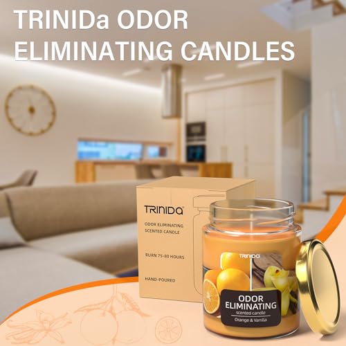 TRINIDa Orange & Vanilla Odor Eliminating Candles for Home Scented, Eliminates 99% of Pet, Smoke, Food and Other Smells Quickly, Highly Fragranced Candle, Premium Soy Candles Set for Women