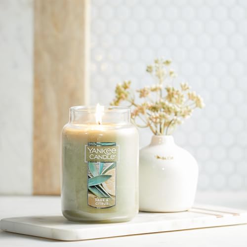 Yankee Candle Sage & Citrus Scented, 22oz Single Wick Candle, Over 110 Hours of Burn Time, Ideal for Home Decor and Gifts, Classic Large Jar, Ivory