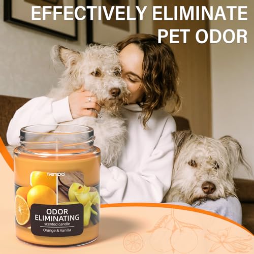 TRINIDa Orange & Vanilla Odor Eliminating Candles for Home Scented, Eliminates 99% of Pet, Smoke, Food and Other Smells Quickly, Highly Fragranced Candle, Premium Soy Candles Set for Women
