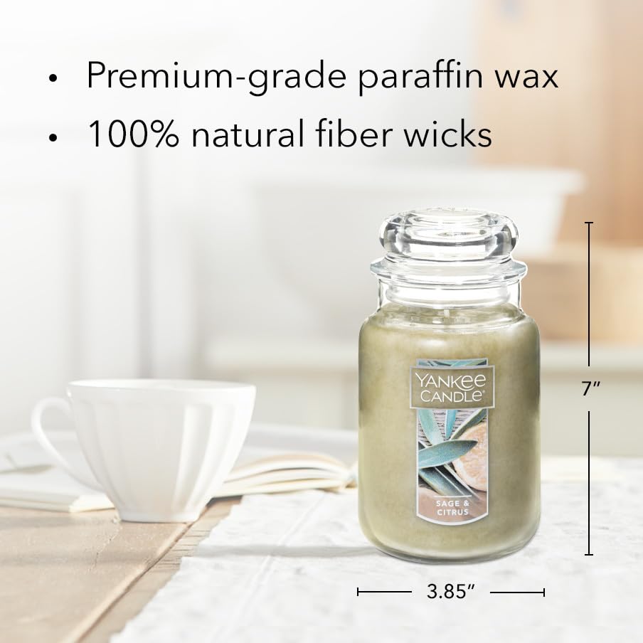 Yankee Candle Sage & Citrus Scented, 22oz Single Wick Candle, Over 110 Hours of Burn Time, Ideal for Home Decor and Gifts, Classic Large Jar, Ivory