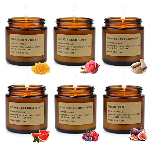 6 Pack Candles for Home Scented Aromatherapy Candle Gift Set for Women Soy Wax Long Lasting Amber Jar Candles Gift for Birthday Mother's Thanksgiving Day Present