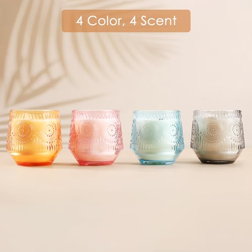 4 Pack Scented Candle Sets | Scented Candle for Home, Soy Candles for Home Scented, Candle Gifts for Women - Luxury Glass Jar Candle - Vanilla Coconut/Eucalyptus Sage/Rose&Oud/Sandalwood Patchouli