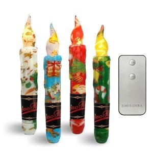Festive Flameless Taper Candles with Remote - Pack of 4