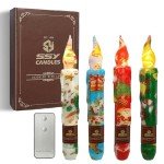 Festive Flameless Taper Candles with Remote - Pack of 4
