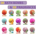MR MIRYE 30 Pack Bath Bombs, Handmade Bath Bomb Set with 15 Scents, Organic Bath Bombs Bulk with Essential Oils, Bath Bombs Gift Set for Birthday Gifts for Women and Men