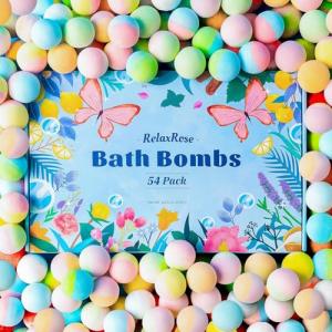 RelaxRose Bath Bombs Gift Set, 54 Pack Handmade Shower Bombs with 11 Delightful Scents, Long-lasting Fizzy Bubbles & Colorful Magic, 7-Minute Dissolve for Relaxation, Ideal Bubble Bath Gift for Women