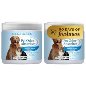 SMELLS BEGONE Air Freshener Pet Odor Absorber Gel - 15 oz, Pack of 2 - Absorbs and Eliminates Odor in Pet Areas, Bathrooms, Cars, & Boats - Made with Essential Oils - Soothing Breeze Scent