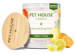 One Fur All Pet House Candle - Fresh Citrus - 100% Plant-Based Wax Candle - Pet Odor Eliminator for Home - Non-Toxic & Eco-Friendly Air Freshening Scented Candles