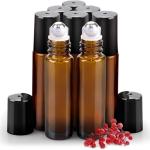 Nylea 8 Pack Essential Oil Roller Bottles (0.33oz / 10ml) - Plastic Roller Ball, Amber Glass Roll-Ons for Fragrance Oils - Aromatherapy, Relaxation, Self-Care, Natural Scents, Perfume Mixing